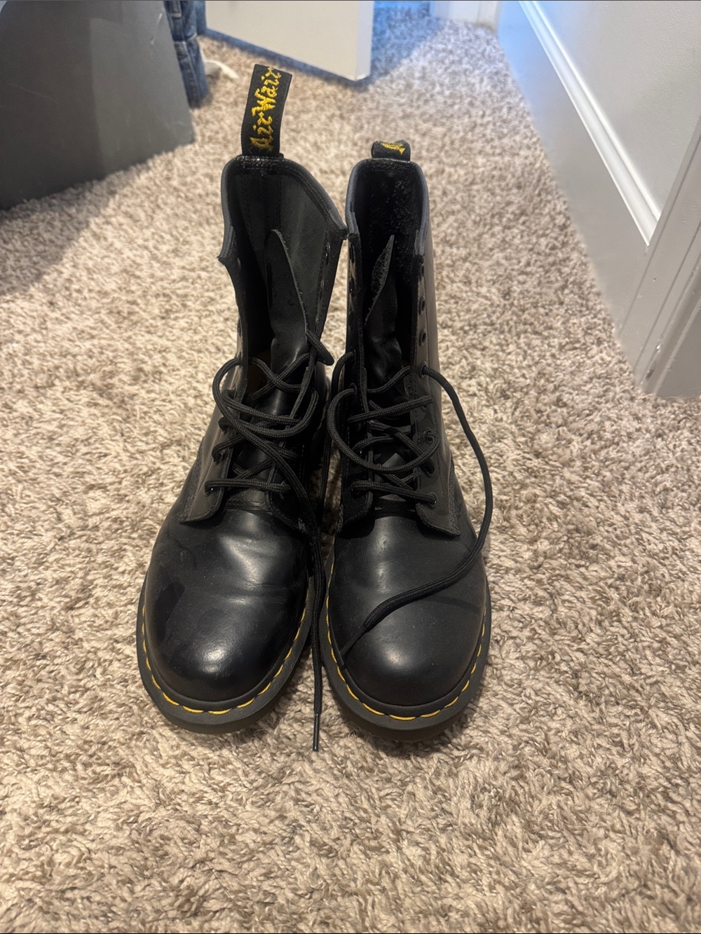 Dr. Martens womens Black Leather 8-Eye Lace-Up Boots